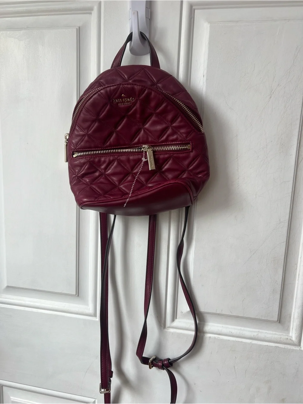 kate spade Quilted Wine Red Mini Backpack with Gold Hardware